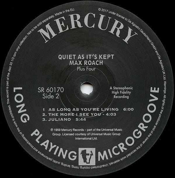 Max Roach Plus Four - Quiet As It's Kept (LP, Album, RE)