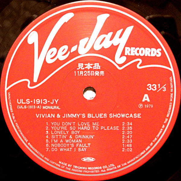 Various - Vivian & Jimmy's Blues Showcase (LP, Comp, Mono, Promo)