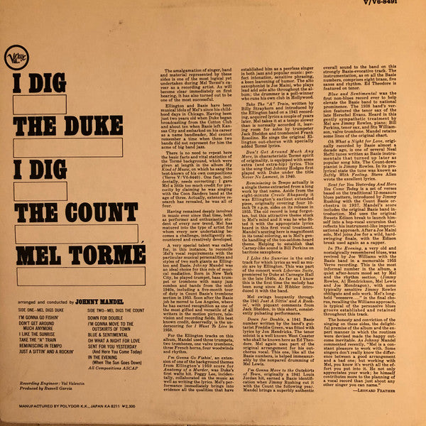 Mel Tormé - I Dig The Duke - I Dig The Count (LP, Promo, OBI)