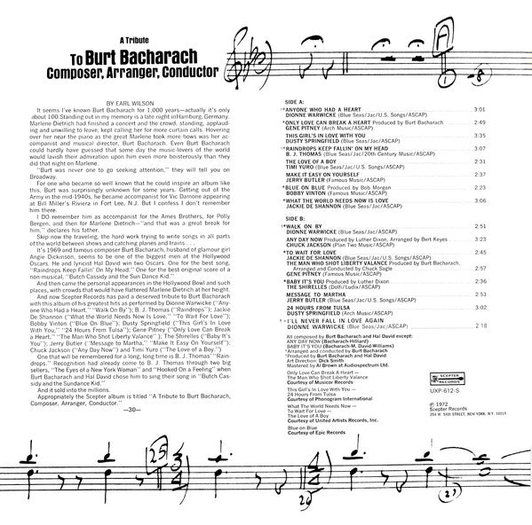 Various - A Tribute To Burt Bacharach Composer, Arranger, Conductor...