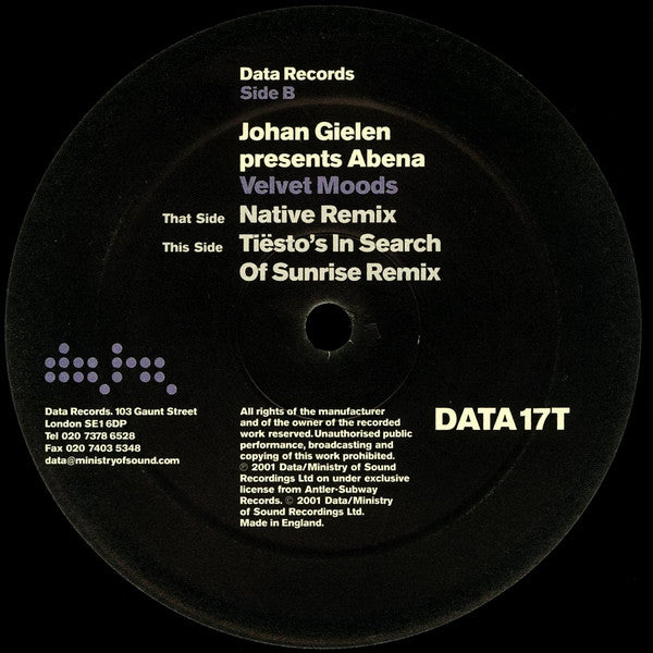 Johan Gielen Presents Abnea - Velvet Moods (12"", Single)