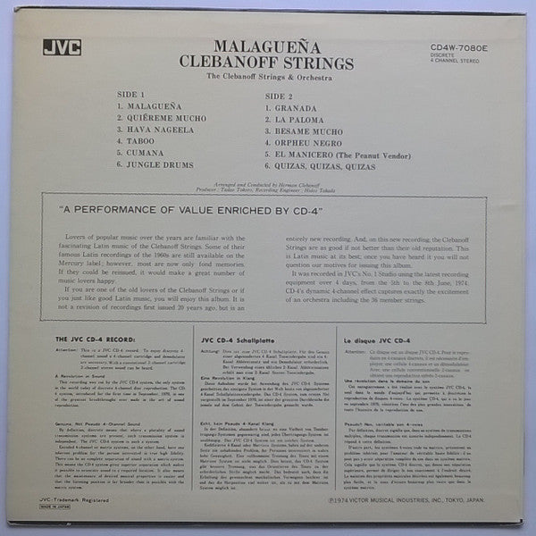 The Clebanoff Strings : Malagueña (LP, Album, Quad)