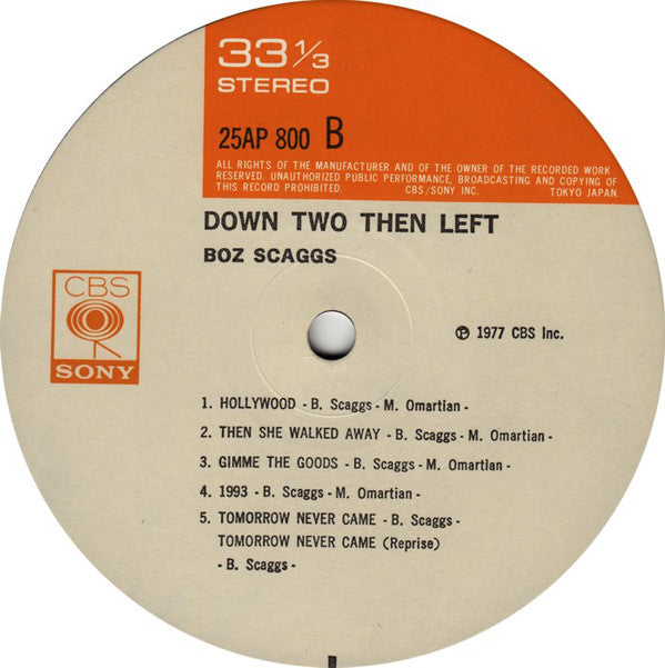 Boz Scaggs : Down Two Then Left (LP, Album, Cap)