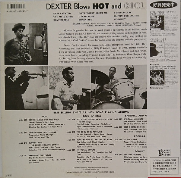 Dexter Gordon Featuring Carl Perkins (4) : Dexter Blows Hot And Cool (LP, Album, Mono, RE)