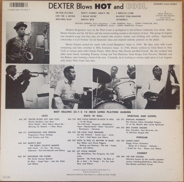 Dexter Gordon Featuring Carl Perkins (4) : Dexter Blows Hot And Cool (LP, Album, Mono, RE)