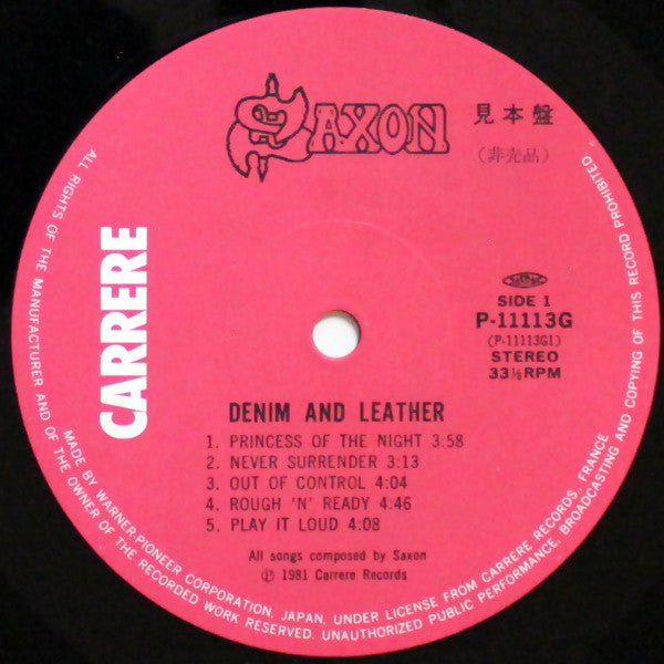 Saxon : Denim And Leather (LP, Album, Promo)