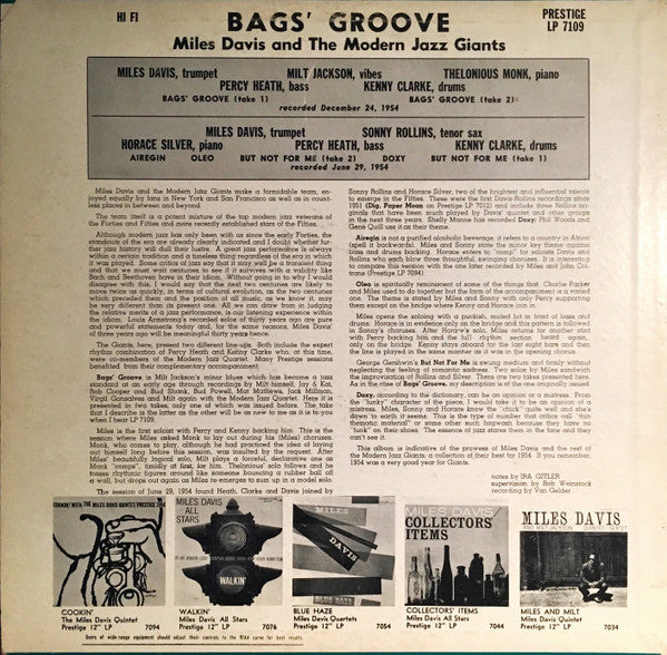 Miles Davis : Bags Groove (LP, Mono, RP)