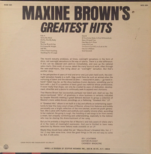 Maxine Brown : Maxine Brown's Greatest Hits (LP, Comp, RE)