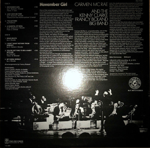 Carmen McRae And The Kenny Clarke Francy Boland Big Band* : November Girl (LP, Album)