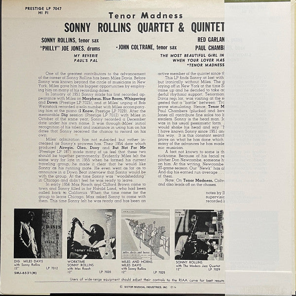 Sonny Rollins Quartet : Tenor Madness (LP, Album, Mono, RE)