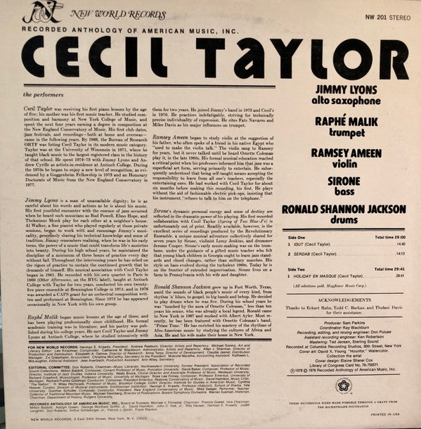 Cecil Taylor : The Cecil Taylor Unit (LP, Album)
