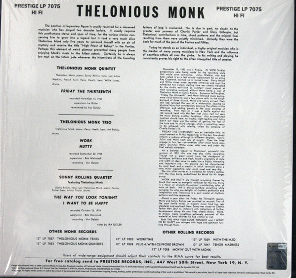 Thelonious Monk / Sonny Rollins : Thelonious Monk / Sonny Rollins (LP, Comp, Mono, RE, RM, 180)