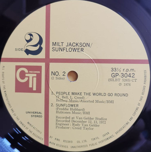 Milt Jackson : Sunflower (LP, Album, RE, Gat)