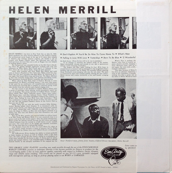 Helen Merrill =  ヘレン・メリル* ウィズ クリフォード・ブラウン* : Helen Merrill = ユード・ビー・ソー・ナイス (LP, Album, Mono, RE)