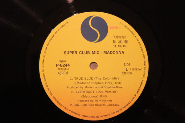 Madonna = マドンナ* : True Blue (Super Club Mix) = スーパー･クラブ･ミックス (12", MiniAlbum, EP, Promo)