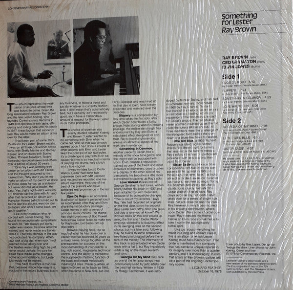 Ray Brown : Something For Lester (LP, Album)