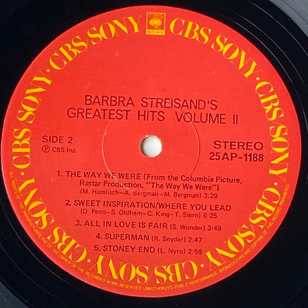 Barbra Streisand : Barbra Streisand's Greatest Hits (Volume 2) (LP, Comp)