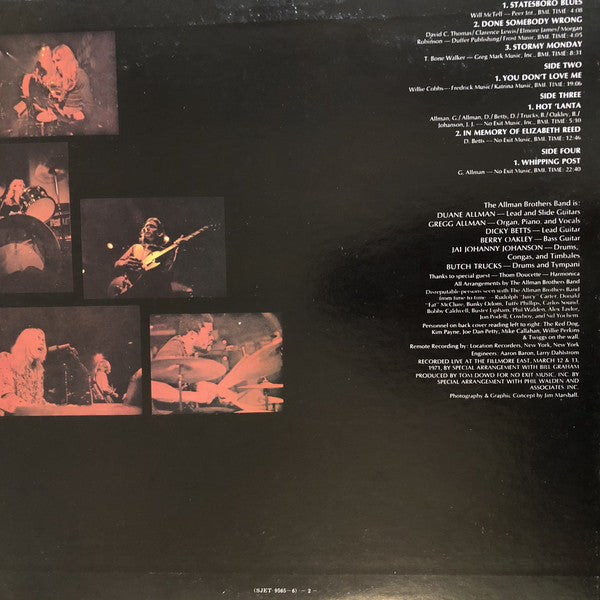 The Allman Brothers Band : The Allman Brothers Band At Fillmore East (2xLP, Album, Ora)
