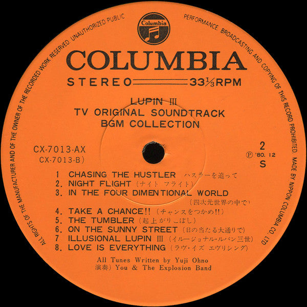 You & The Explosion Band = ユー&エクスプロージョン・バンド* : Lupin The 3rd - TV Original Soundtrack BGM Collection = ルパン三世 BGM集 TVオリジナル・サウンドトラック (LP)