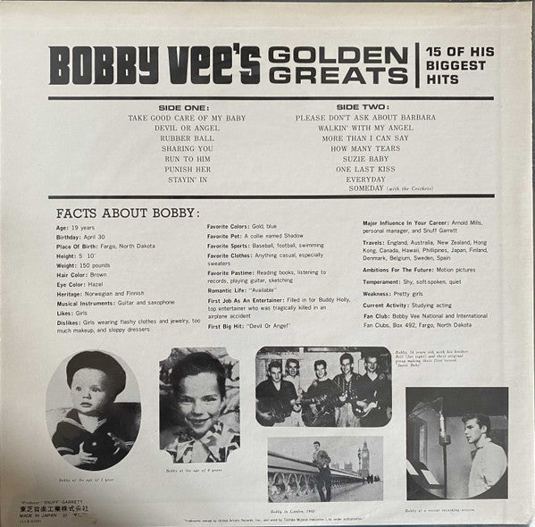 Bobby Vee : Bobby Vee's Golden Greats (LP, Comp, RE)