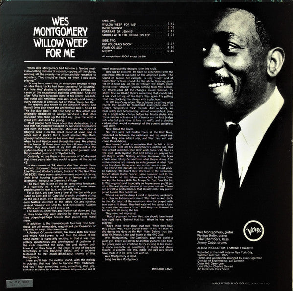 Wes Montgomery = ウェス・モンゴメリー* : Willow Weep For Me = ウィロウ・ウィープ・フォー・ミー (LP, Album, RE, ¥2,)