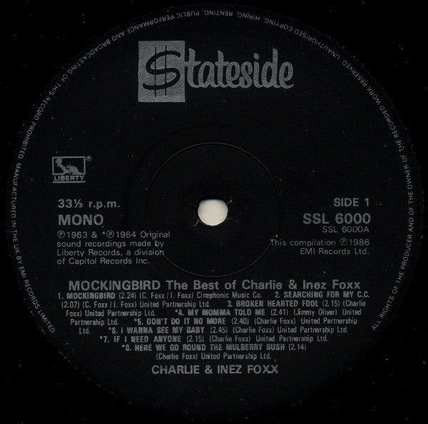 Charlie & Inez Foxx* : Mockingbird (The Best Of Charlie & Inez Foxx) (LP, Comp, Mono)