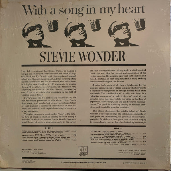 Buy Stevie Wonder : With A Song In My Heart (LP, Album, RE) Online for a  great price