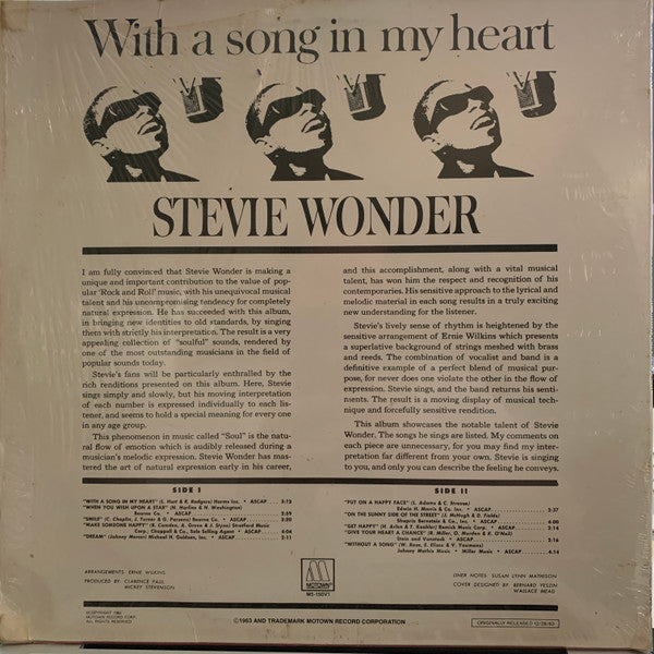 Stevie Wonder : With A Song In My Heart (LP, Album, RE)