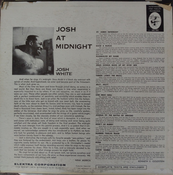 Josh White : Josh At Midnight (LP, Album, Mono, RE, Abb)