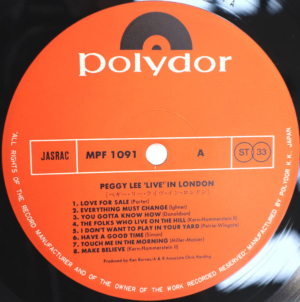 Peggy Lee : Live In London (LP, Album)