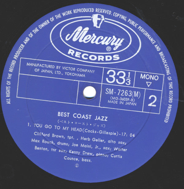 Max Roach, Herb Geller, Walter Benton, Joe Maini, Clifford Brown : Best Coast Jazz (LP, Album, Mono, RE)