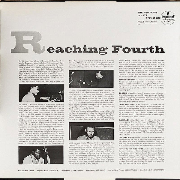 McCoy Tyner Trio With Roy Haynes And Henry Grimes : Reaching Fourth (LP, Album, RE)