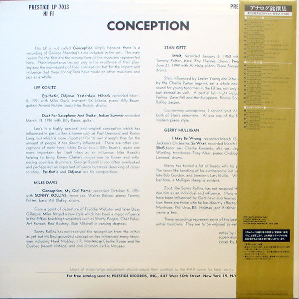 Miles Davis, Stan Getz, Lee Konitz : Conception (LP, Comp, Promo, RE)