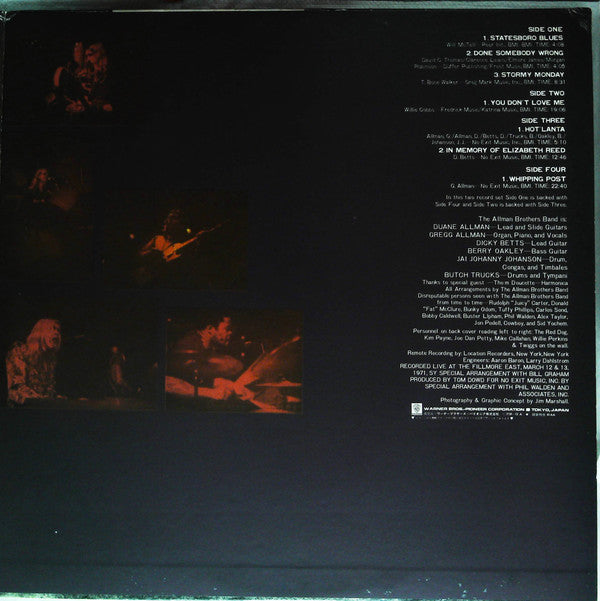 The Allman Brothers Band : The Allman Brothers Band At Fillmore East (2xLP, Album, Gat)