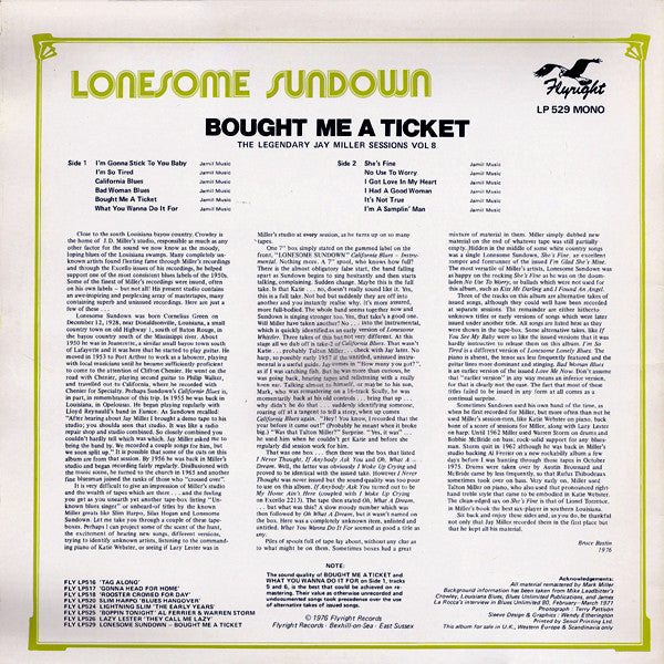 Lonesome Sundown : Bought Me A Ticket (LP, Comp, Mono, Blu)