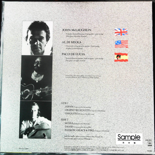 John McLaughlin - Al Di Meola - Paco De Lucía : Passion, Grace & Fire (LP, Album, Promo)
