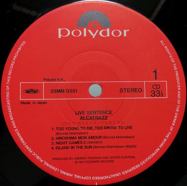 Alcatrazz : Live Sentence (No Parole From Rock 'n' Roll) (LP, Album, 1st)