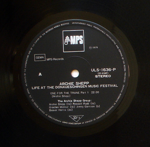 Archie Shepp : Life At The Donaueschingen Music Festival (LP, Album, Ltd, RE)