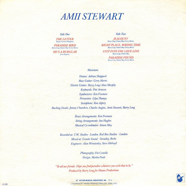 Amii Stewart : Paradise Bird (LP, Album, Gat)