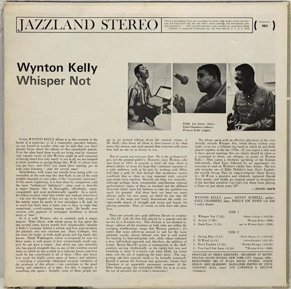 Wynton Kelly : Whisper Not (LP, Album, RE, Blu)