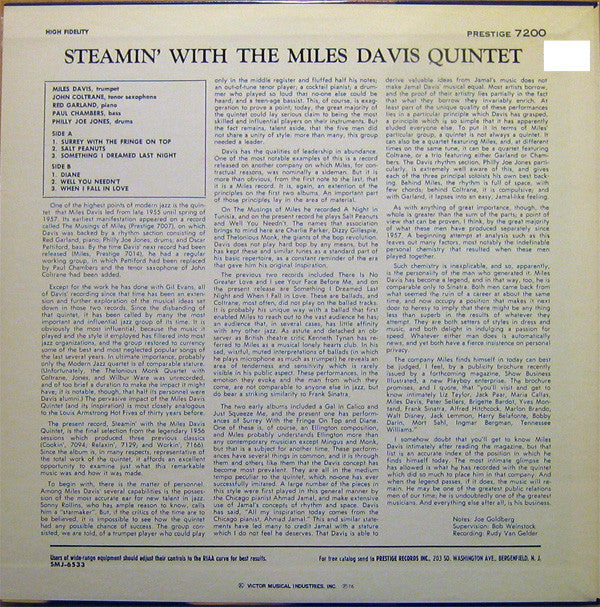 The Miles Davis Quintet : Steamin' With The Miles Davis Quintet (LP, Album, Mono, RE)