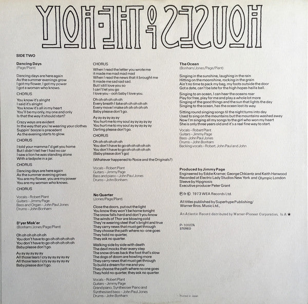 Led Zeppelin : Houses Of The Holy (LP, Album, RE, no )