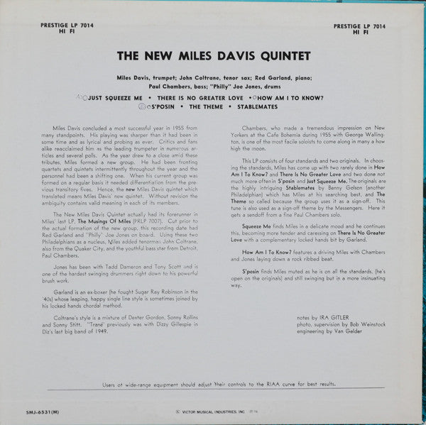 The New Miles Davis Quintet* : Miles (LP, Album, Mono, RE)