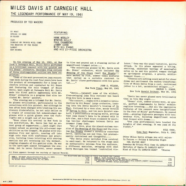 Miles Davis : Miles Davis At Carnegie Hall (LP, Album, Mono, RE)