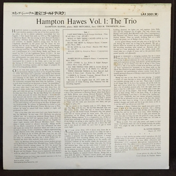 Hampton Hawes Trio : Hampton Hawes Trio, Vol. 1 (LP, Album, Mono, RE)