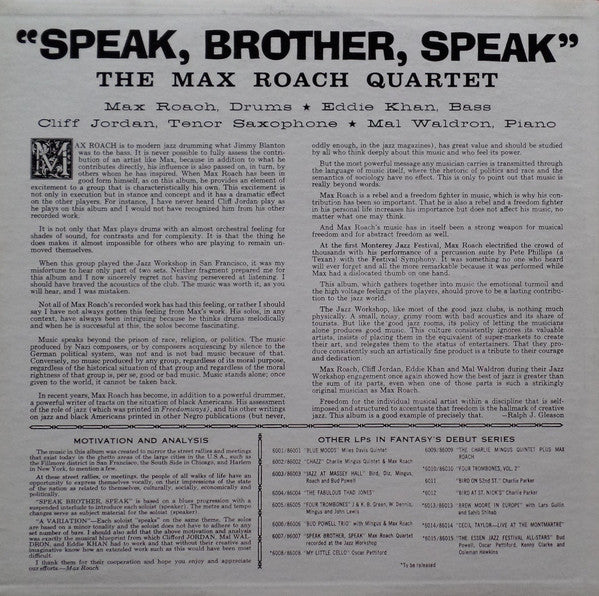 Max Roach Quartet : Speak, Brother, Speak! (LP, Album)
