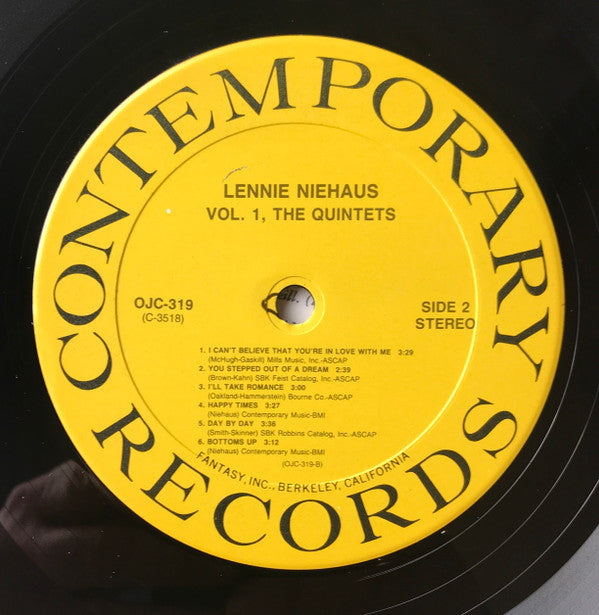 Lennie Niehaus : Vol.1 'The Quintets' (LP, Album, RE, RM)