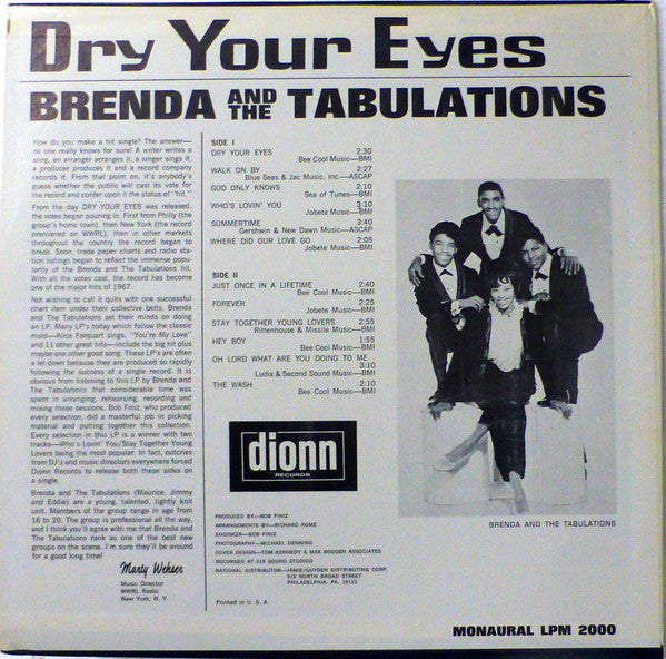 Brenda And The Tabulations* : Dry Your Eyes (LP, Album, Mono)