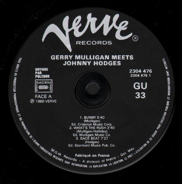 Gerry Mulligan & Johnny Hodges : Gerry Mulligan Meets Johnny Hodges (LP, Album, RE)
