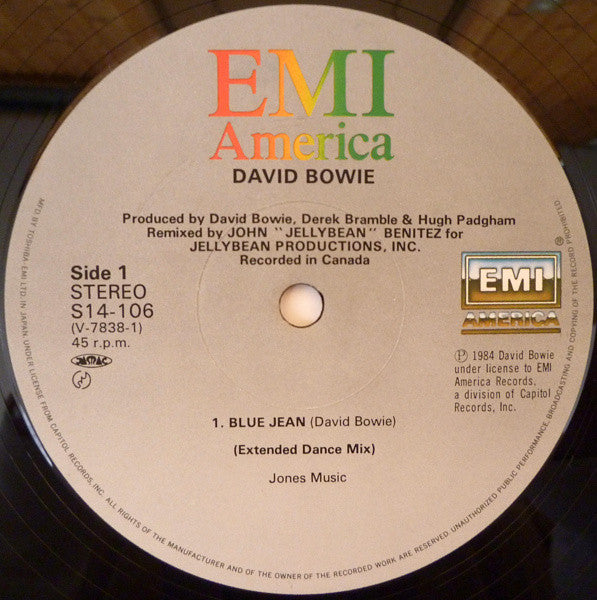 David Bowie : Blue Jean (Extended Dance Mix) (12", Single)